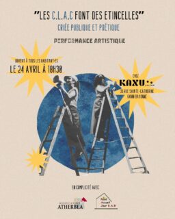 Les CLAC seront prochainement en résidence pour faire naitre une nouvelle performance artistique "les CLAC font des étincelles", criée publique et poétique qui consiste à poser un autre regard sur les personnes marginalisées en partageant poétiquement leur regard sur le monde et leur quartier.

Projet tissé en complicité avec les travailleur·ses sociaux d'Atherbéa et les bénévoles du PAJ(Point d'accueil Jour, asso qui accueille les personnes subissant de plein fouet la précarité) et avec qui Nanoua a déjà eu l'occasion de coopérer autour d'interventions artistiques en 2025.

Tout en offrant de minuscules parenthèses poétiques en chant et théâtre d'objets à ceux et celles qui pour la plupart vivent dans la rue, les CLAC ont depuis janvier récolté la parole de celles et ceux qu'on n'entend pas ou trop peu.

Une scolaire aura lieu dans le quartier le 23 avril et une tout public le 24 avril à 18H30 chez nos complices de @kaxu.galerie !Entrez libres!

Merci à la CAPB pour son soutien à ce projet.