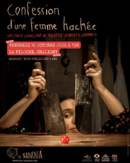 Une fille de boucher à l'humour bien tranché vous livre les morceaux les plus intenses de son histoire cabossée. Sa manière singulière de résister ravive le goût de l'audace et de la liberté.

Prêt·es à faire jaillir les non-dits et les désirs enfouis à grands coups de couteaux bien aiguisés ? Découvrez notre création "Confession d'une femme hachée" lors de nos deux prochaines dates :

vendredi 16 octobre à 19h00 : La Filoche, Chaligny (54) 
dimanche 18 octobre à 15h30 : Le week-end Gare d’eau, @tcftransportculturelfluvial  Lille (59) 

SPECTACLE | THÉÂTRE | THÉÂTRE D'OBJETS | MARIONNETTE | SPECTACLE VIVANT |